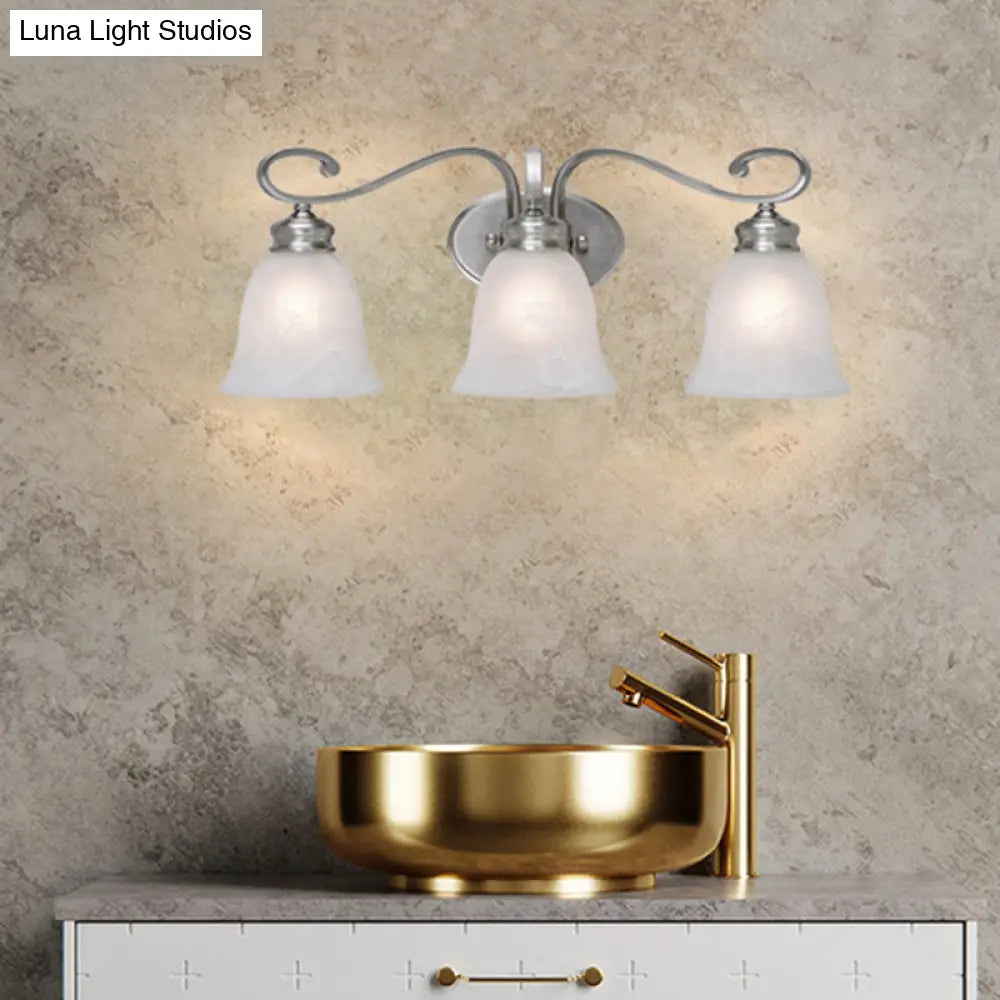 Classic Chrome Sconce With Frosted Glass Bell Shades - 3-Light Vanity Fixture For Bathroom