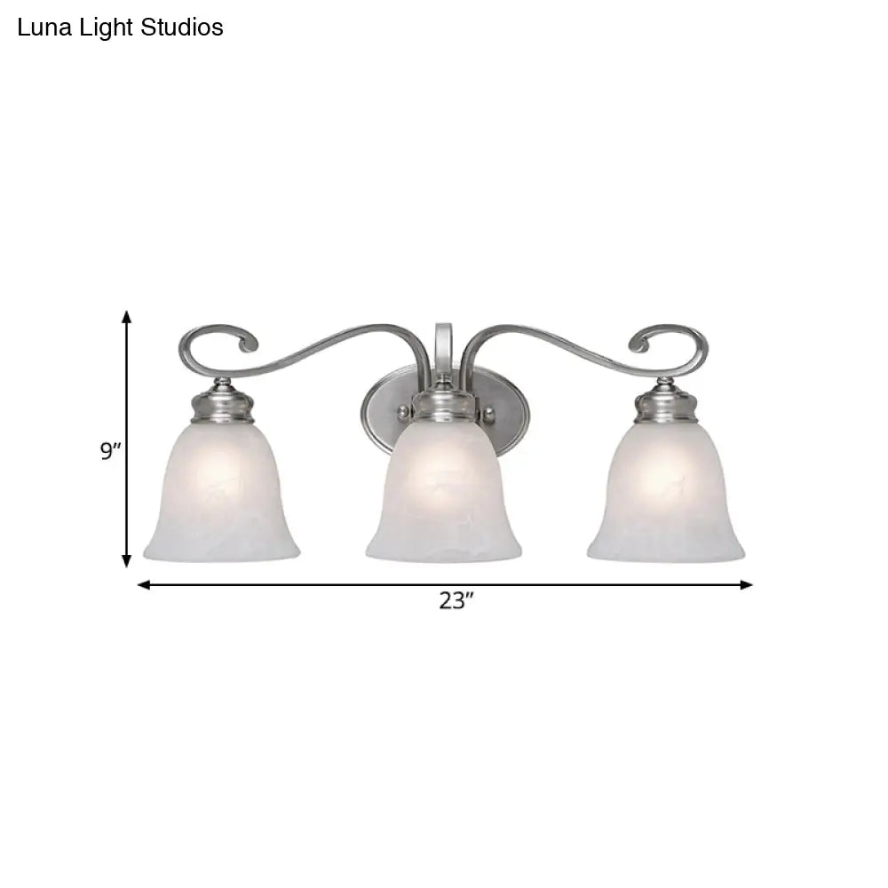 Classic Chrome Sconce With Frosted Glass Bell Shades - 3-Light Vanity Fixture For Bathroom