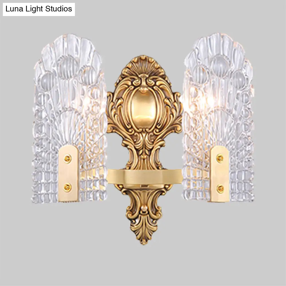 Classic Clear Lattice Glass Bedside Wall Sconce - Brass Half-Bulb Lighting Fixture