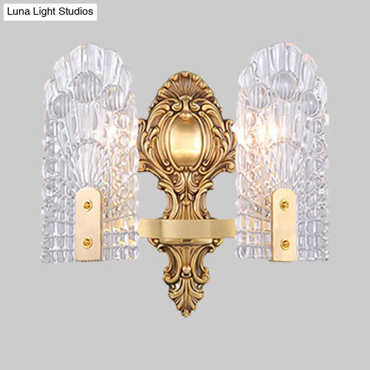 Classic Clear Lattice Glass Bedside Wall Sconce - Brass Half-Bulb Lighting Fixture