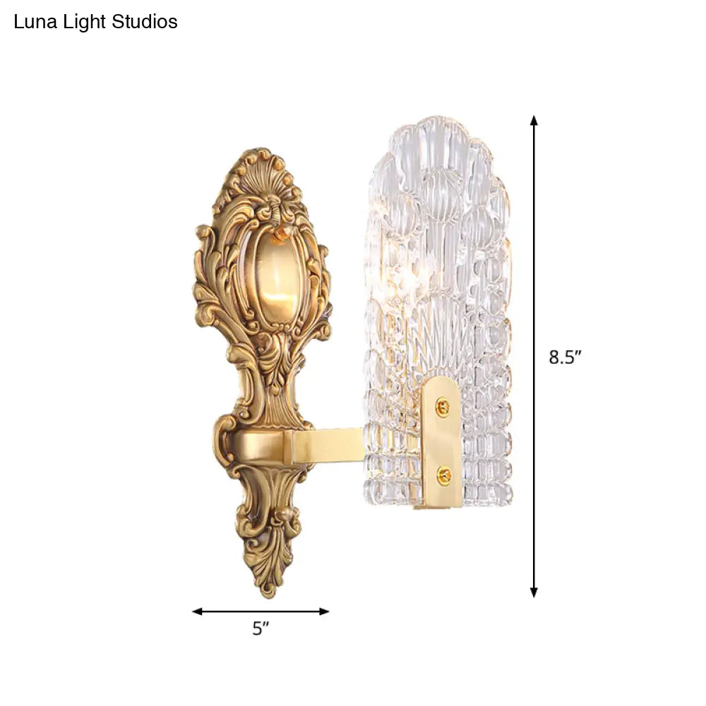 Classic Clear Lattice Glass Bedside Wall Sconce - Brass Half-Bulb Lighting Fixture