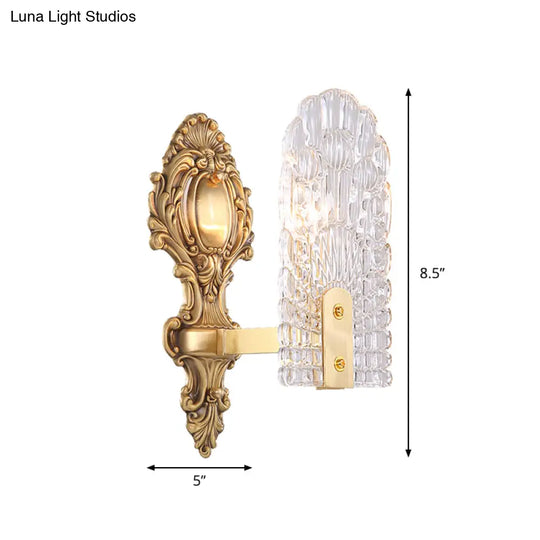 Classic Clear Lattice Glass Bedside Wall Sconce - Brass Half-Bulb Lighting Fixture