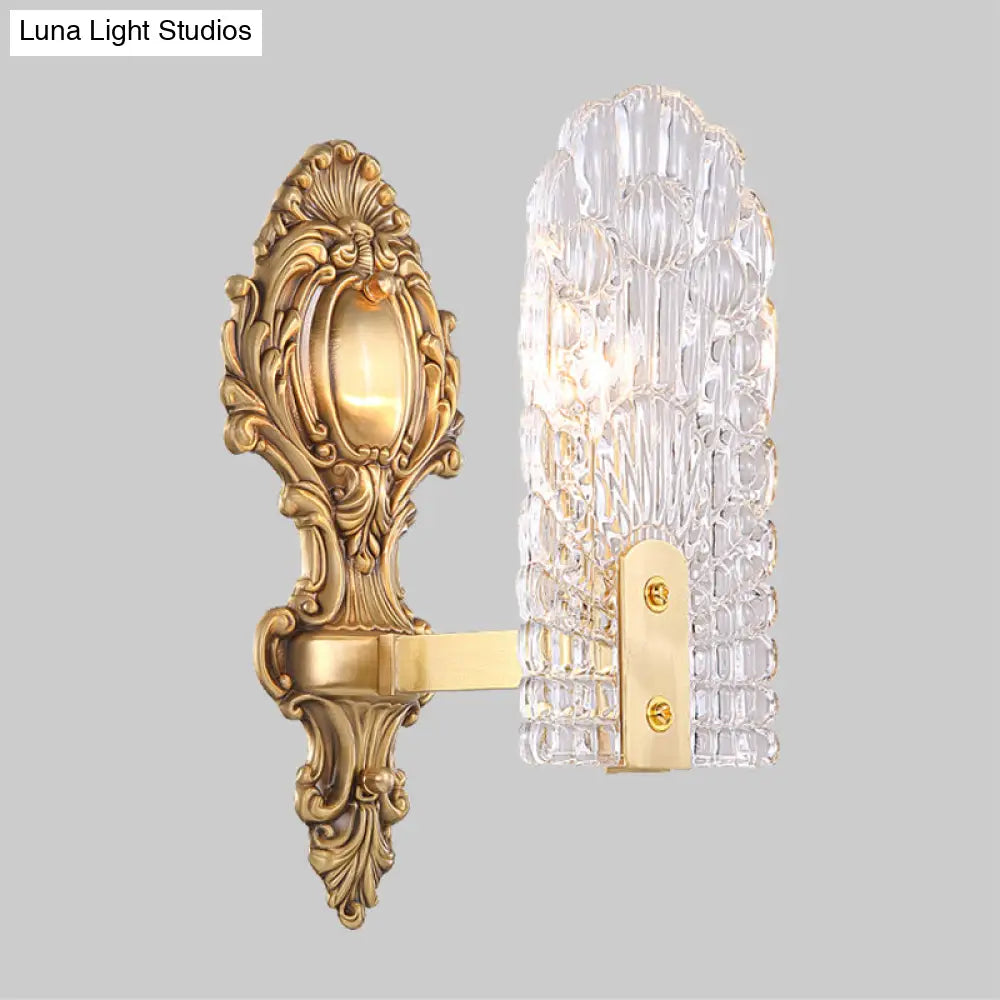 Classic Clear Lattice Glass Bedside Wall Sconce - Brass Half-Bulb Lighting Fixture