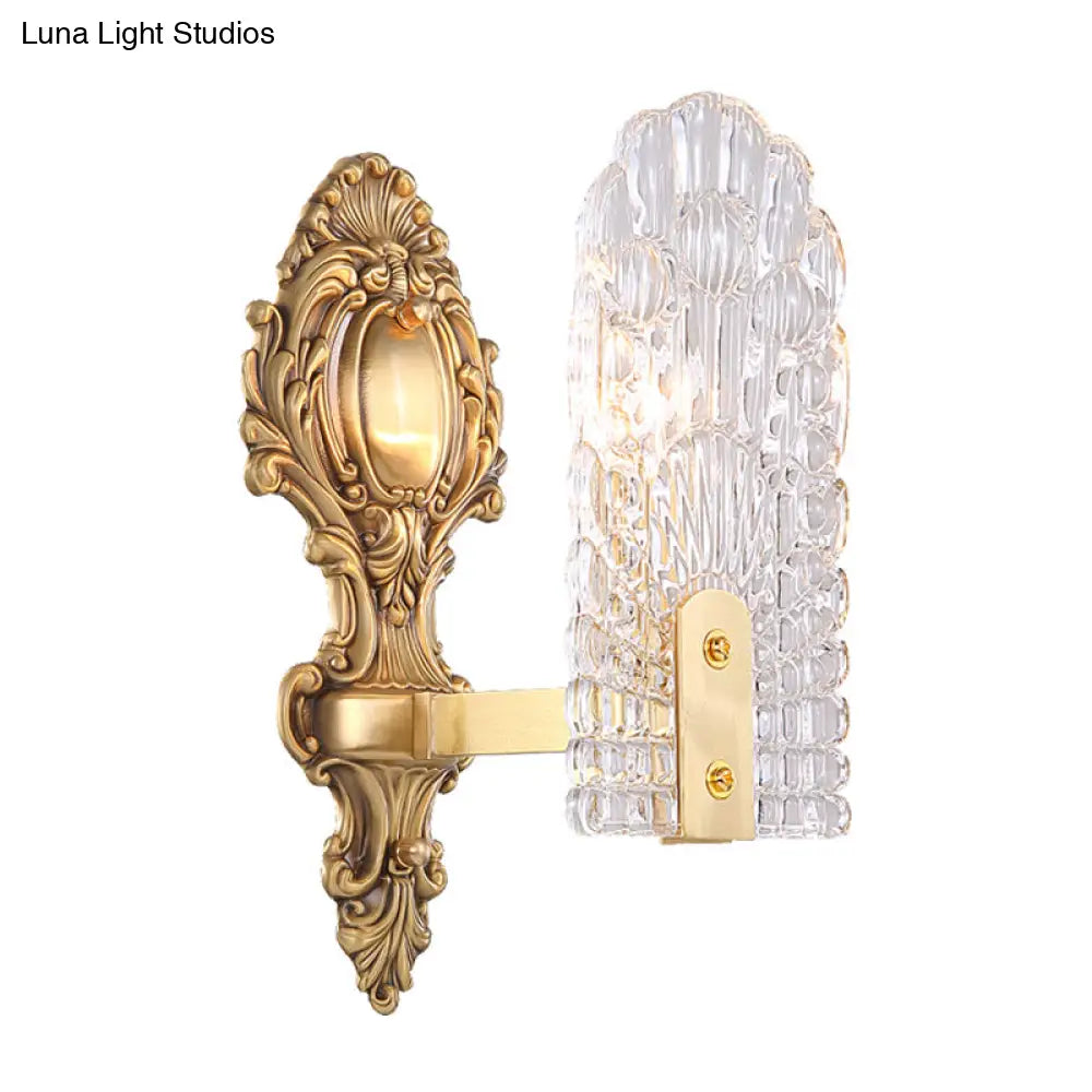 Classic Clear Lattice Glass Bedside Wall Sconce - Brass Half-Bulb Lighting Fixture