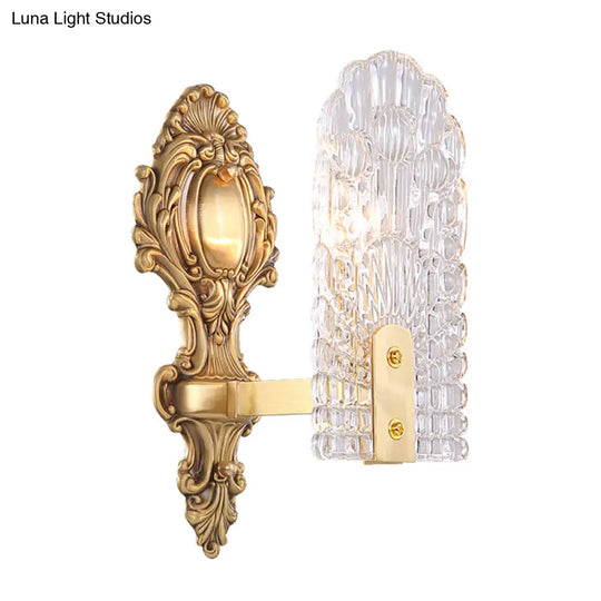 Classic Clear Lattice Glass Bedside Wall Sconce - Brass Half-Bulb Lighting Fixture