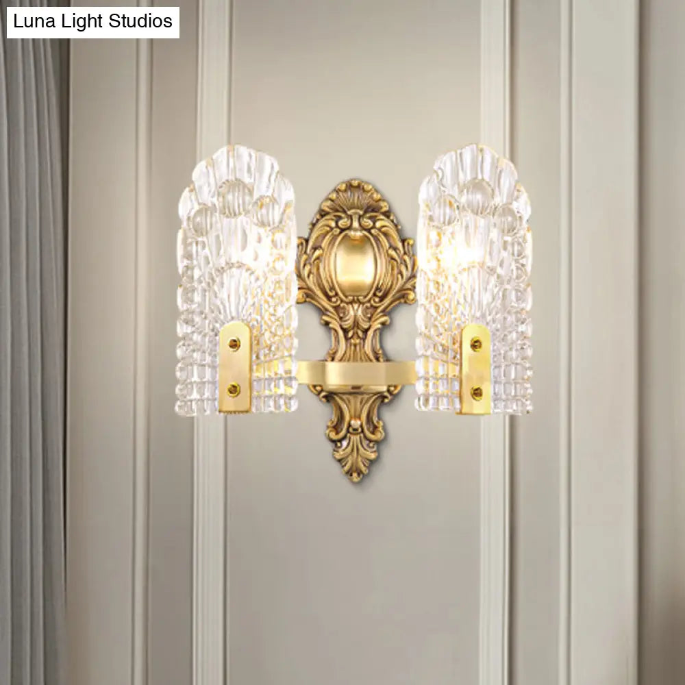 Classic Clear Lattice Glass Bedside Wall Sconce - Brass Half-Bulb Lighting Fixture