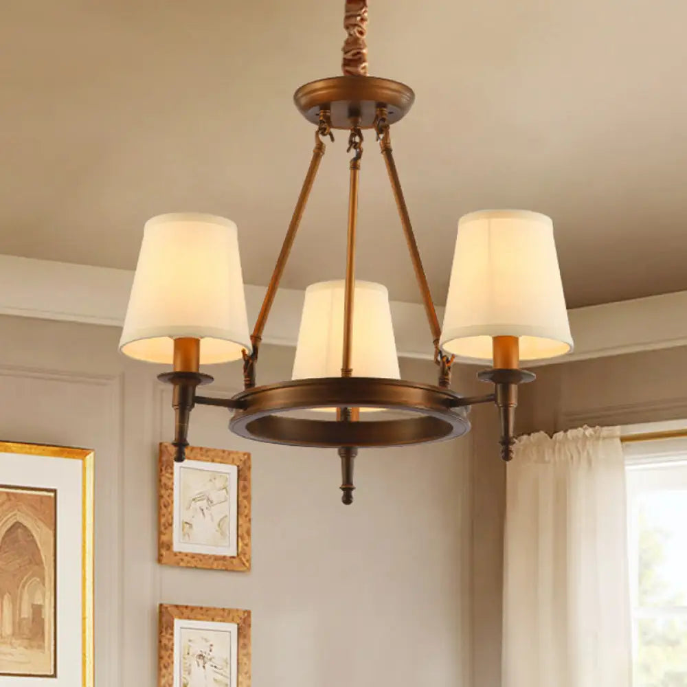 Classic Conical Chandelier - Fabric Shade Antique Brass Finish 3/6/8 Lights Perfect For Living Room