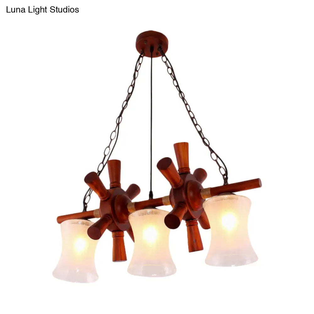 Classic Cream Crackle Glass 3-Light Brown Pendant Light Kit For Dining Room Island With Flared