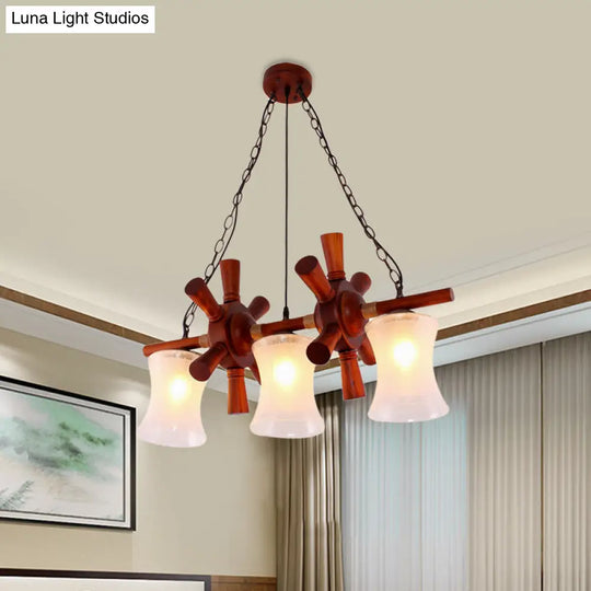 Classic Cream Crackle Glass 3-Light Brown Pendant Light Kit For Dining Room Island With Flared