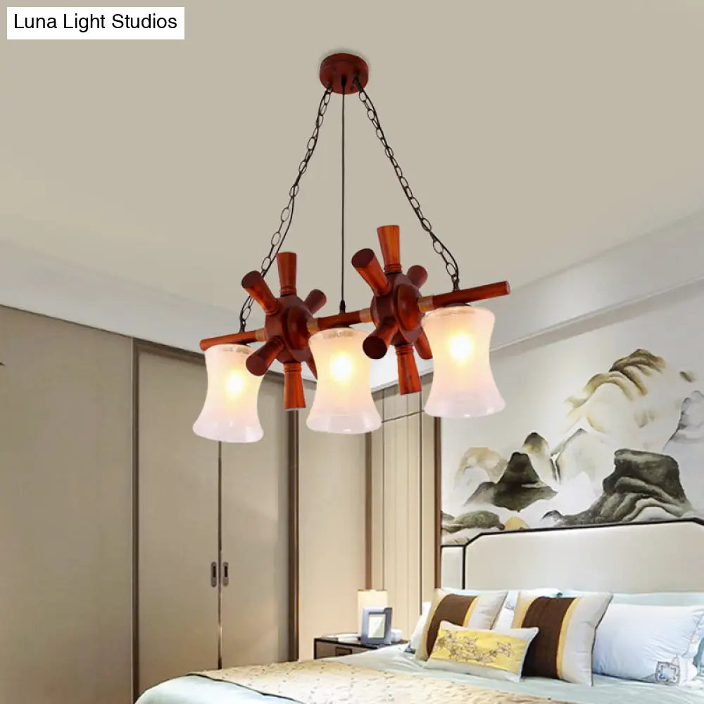 Classic Cream Crackle Glass 3-Light Brown Pendant Light Kit For Dining Room Island With Flared