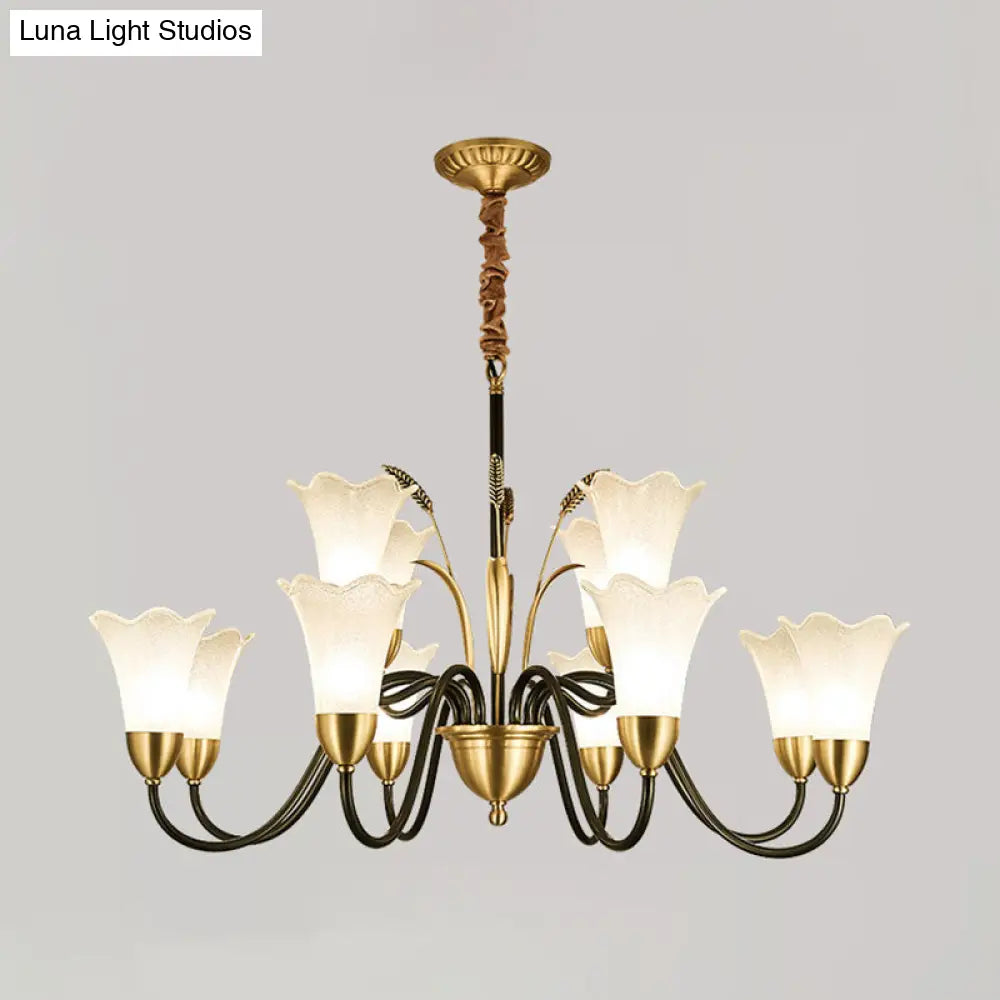 Classic Cream Frosted Glass Gold Pendant Chandelier For Dining Room Ambiance