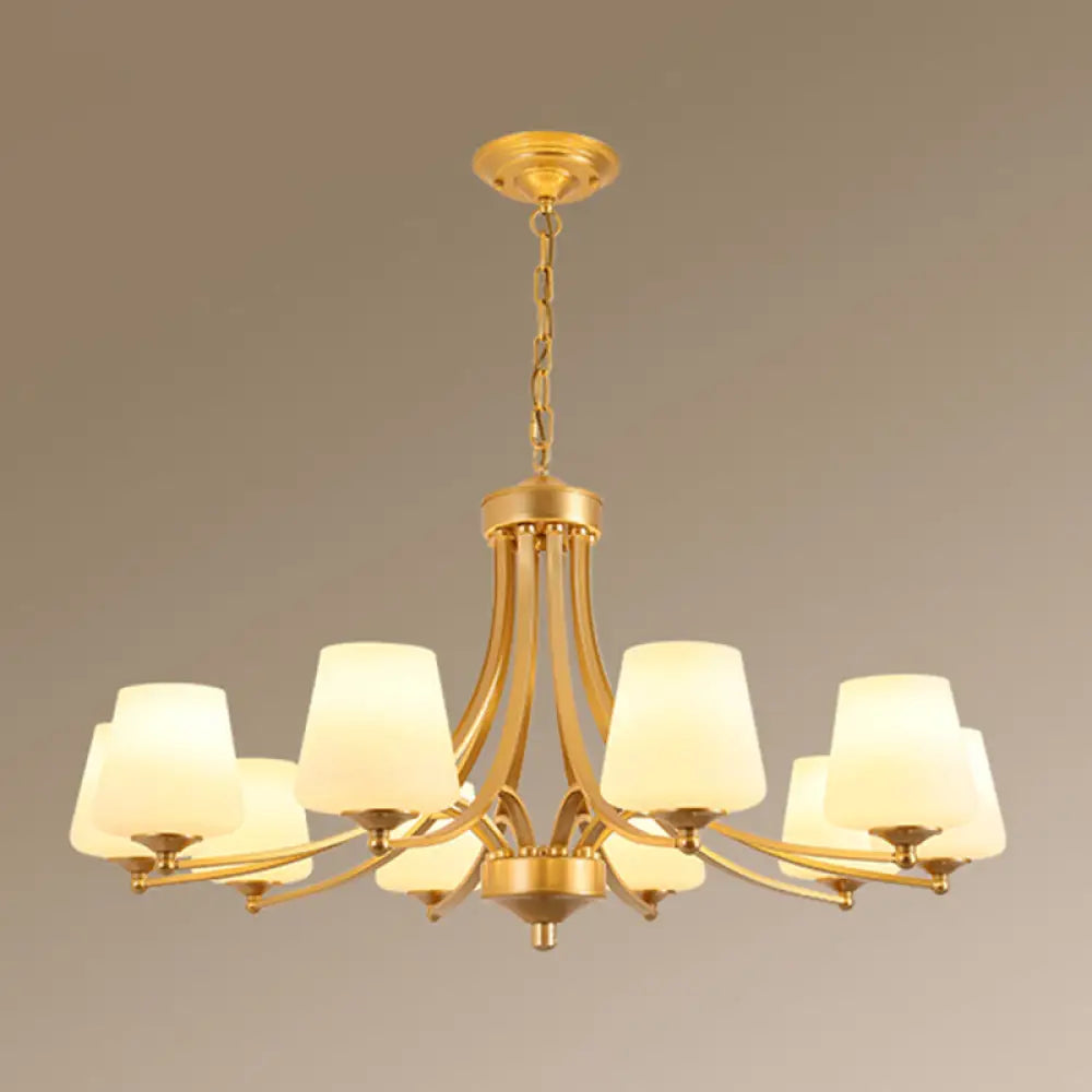 Classic Cream Glass Chandelier Pendant Light For Dining Rooms 10 / Gold