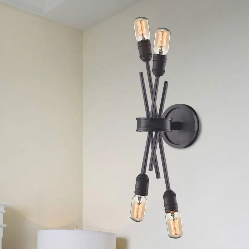 Classic Crossed Wall Mount Metal Lamp 4 Heads In Black/Brass - Perfect For Dining Room Black