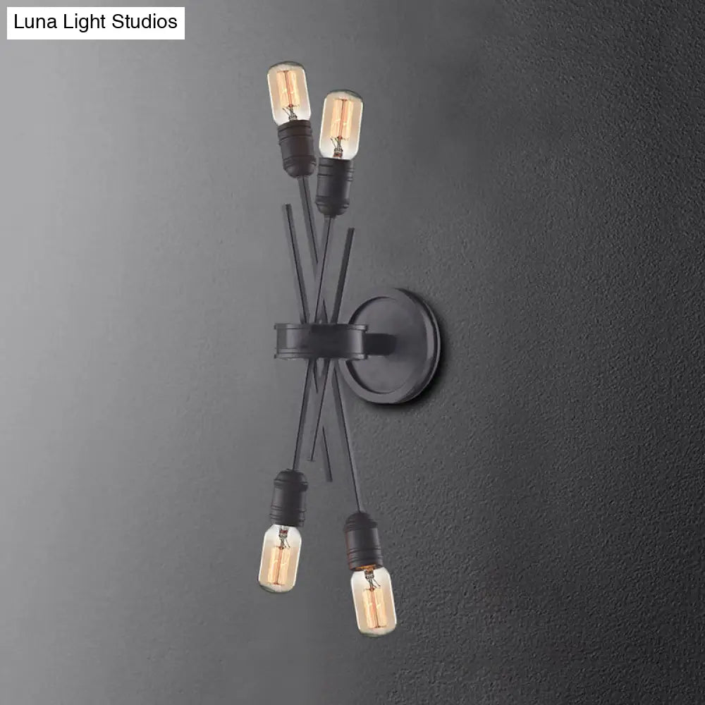 Classic Crossed Wall Mount Metal Lamp 4 Heads In Black/Brass - Perfect For Dining Room