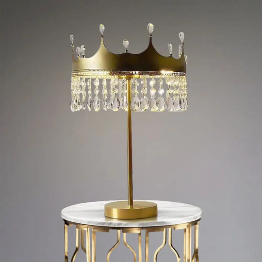 Classic Crown Faceted Crystal Desk Lamp With 3 Heads - Champagne Night Light For Bedroom