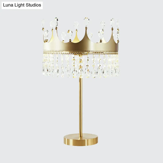 Classic Crown Faceted Crystal Desk Lamp With 3 Heads - Champagne Night Light For Bedroom