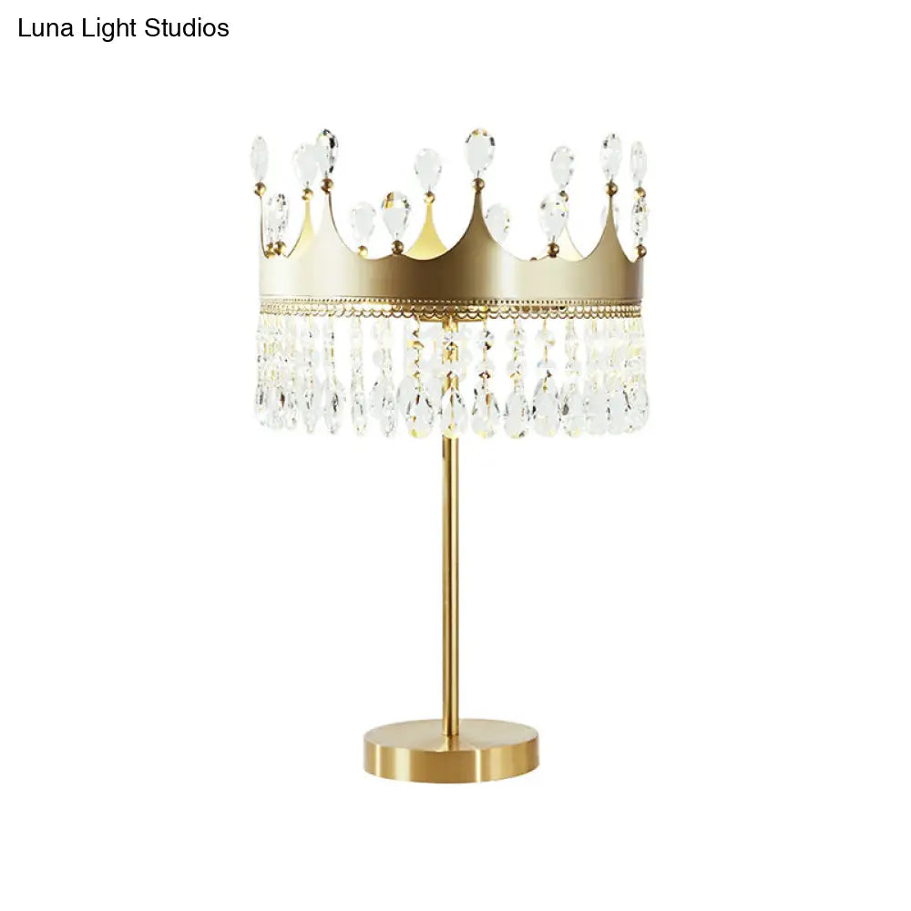 Classic Crown Faceted Crystal Desk Lamp With 3 Heads - Champagne Night Light For Bedroom