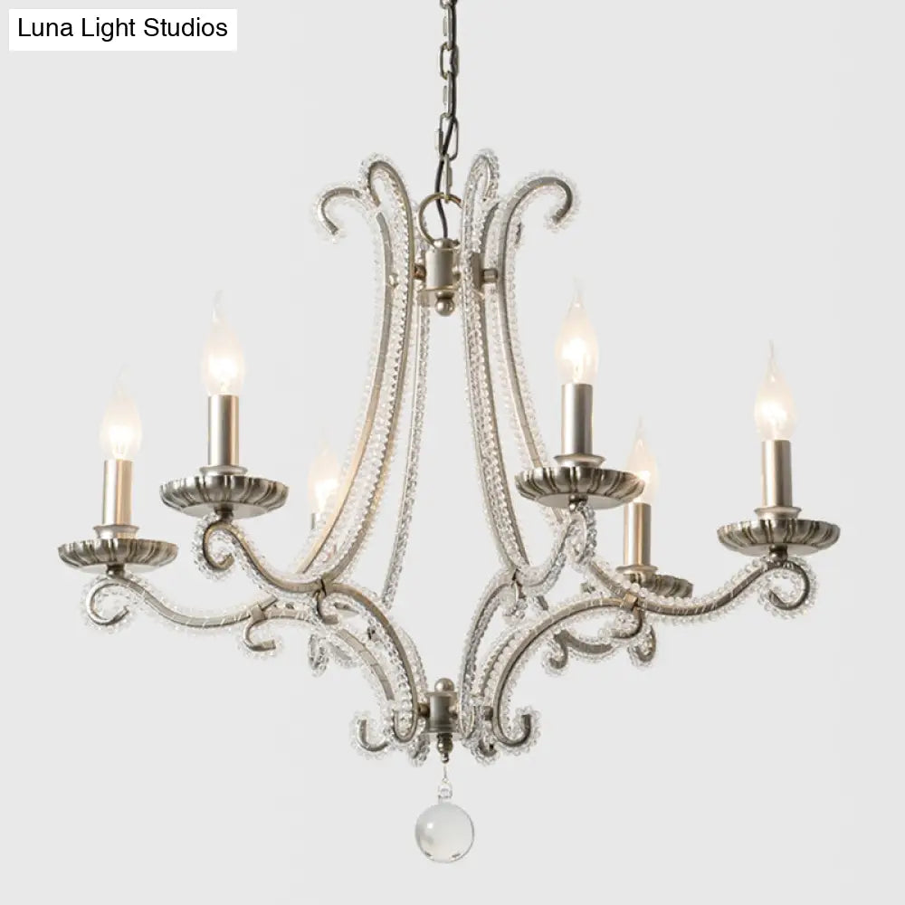 Classic Crystal Bead Pendant Chandelier - Nickel Finish 6-Bulb Ceiling Light