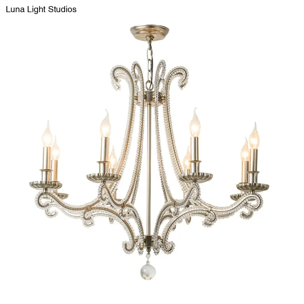 Classic Crystal Beaded Chandelier Hanging Lamp With 3 Lights In Nickel Finish