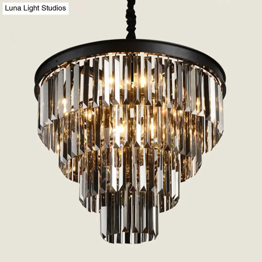 Classic Crystal Bedroom Pendant Light - Black Round Chandelier Ceiling Fixture