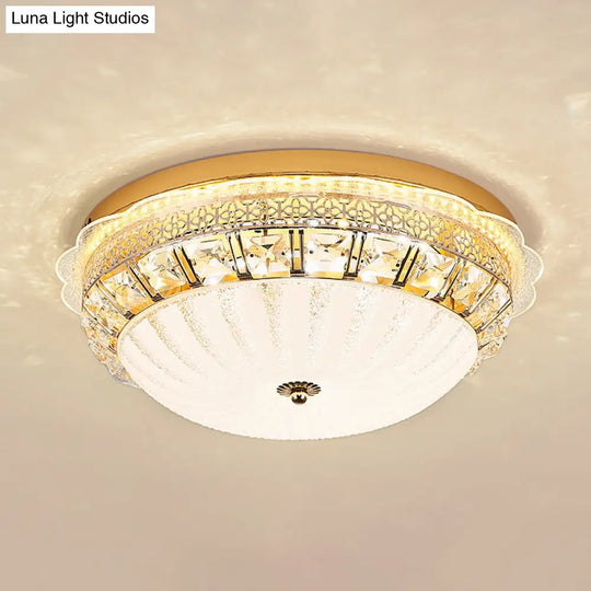 Classic Crystal Bowl Flush Ceiling Light - Led Mount Fixture White 16’/19.5’ Wide Bedroom Lighting