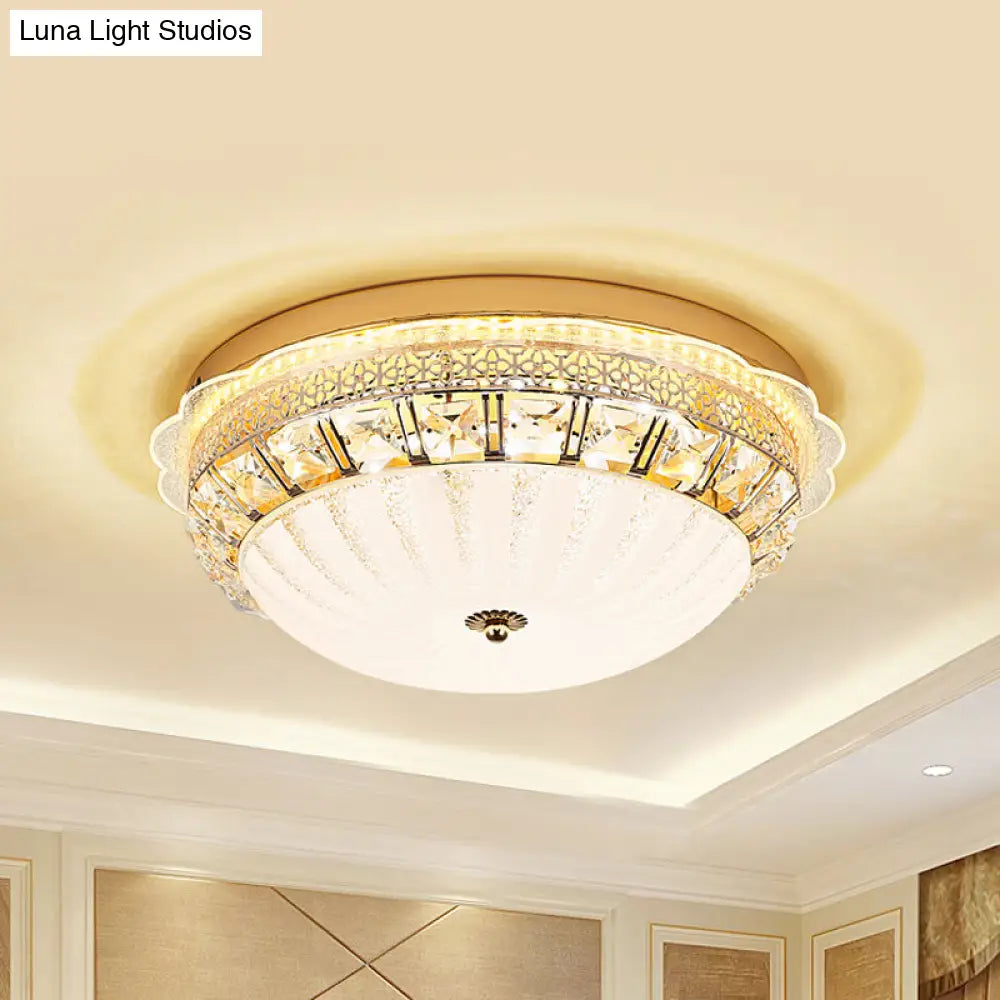 Classic Crystal Bowl Flush Ceiling Light - Led Mount Fixture White 16/19.5 Wide Bedroom Lighting /