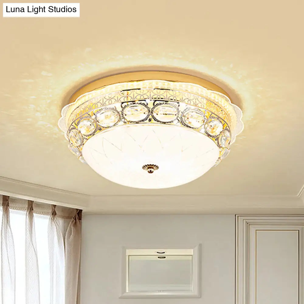 Classic Crystal Bowl Flush Ceiling Light - Led Mount Fixture White 16/19.5 Wide Bedroom Lighting