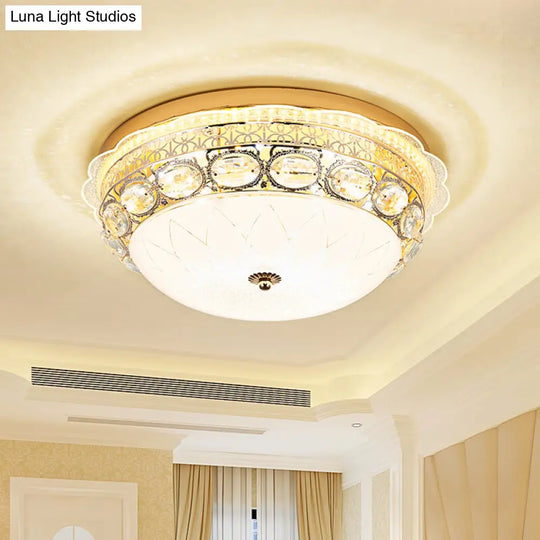 Classic Crystal Bowl Flush Ceiling Light - Led Mount Fixture White 16/19.5 Wide Bedroom Lighting /