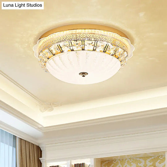 Classic Crystal Bowl Flush Ceiling Light - Led Mount Fixture White 16/19.5 Wide Bedroom Lighting