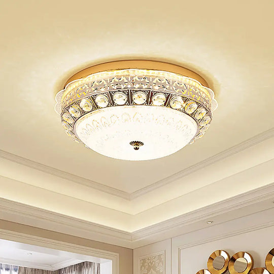 Classic Crystal Bowl Flush Ceiling Light - Led Mount Fixture White 16’/19.5’ Wide Bedroom