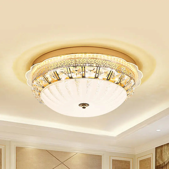 Classic Crystal Bowl Flush Ceiling Light - Led Mount Fixture White 16’/19.5’ Wide Bedroom