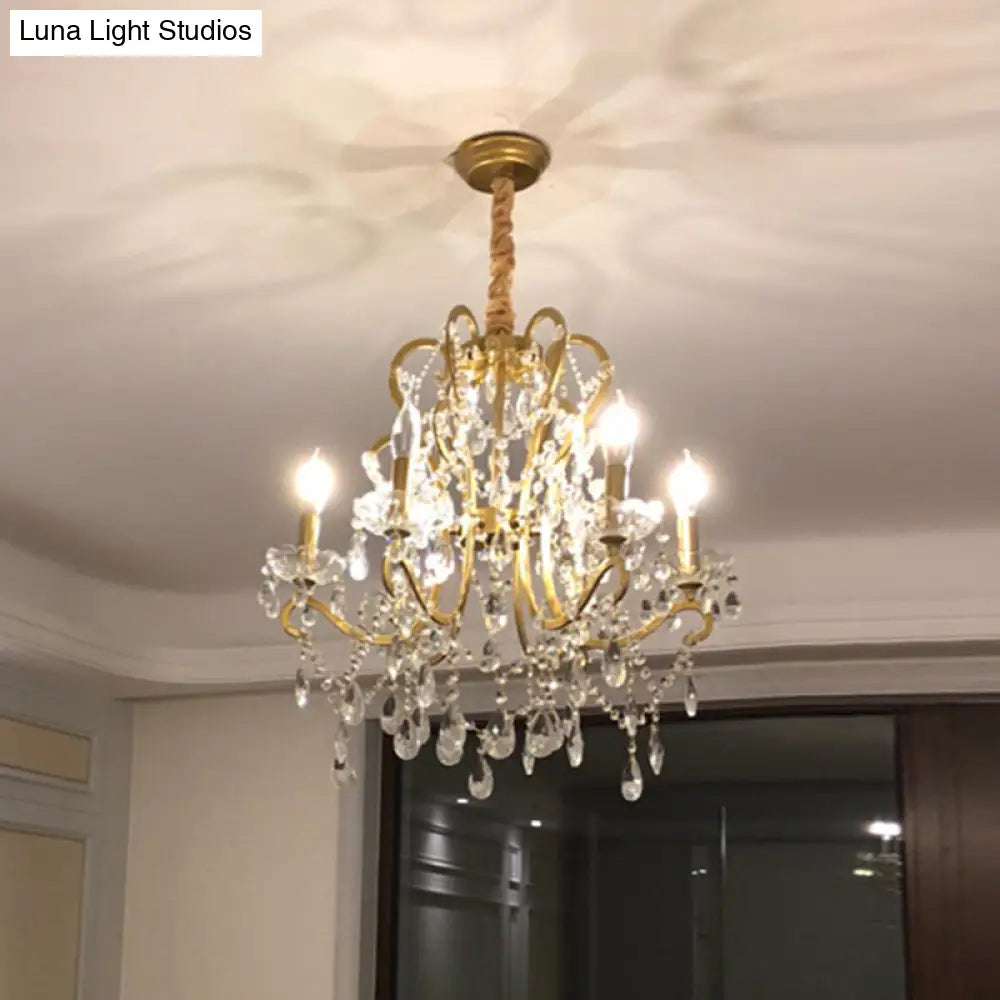 Classic Crystal Chandelier Pendant Light With Metallic Candlestick