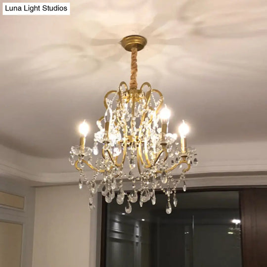 Classic Crystal Chandelier Pendant Light With Metallic Candlestick