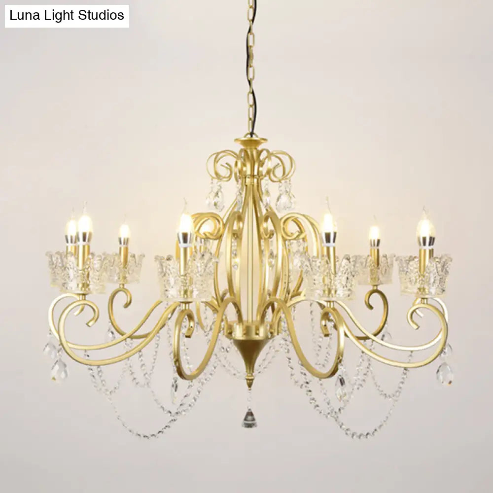 Classic Crystal Chandelier Pendant Light With Metallic Candlestick