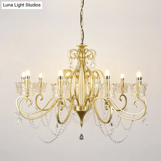 Classic Crystal Chandelier Pendant Light With Metallic Candlestick