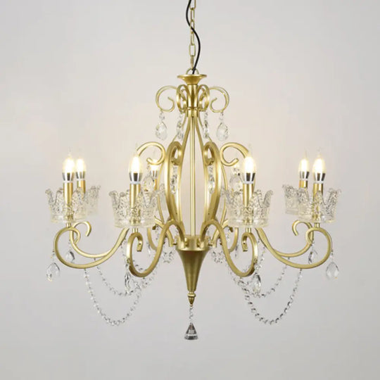 Classic Crystal Chandelier Pendant Light With Metallic Candlestick Gold / Medium B