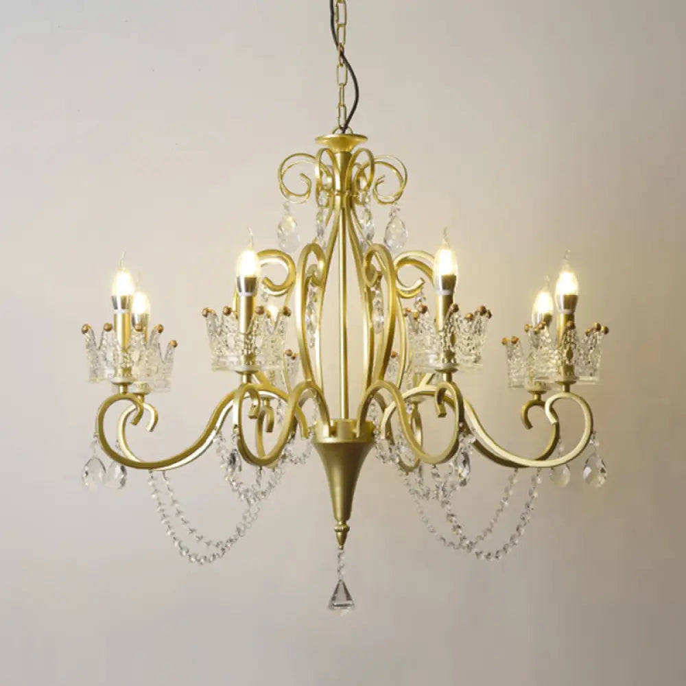 Classic Crystal Chandelier Pendant Light With Metallic Candlestick Gold / Medium C