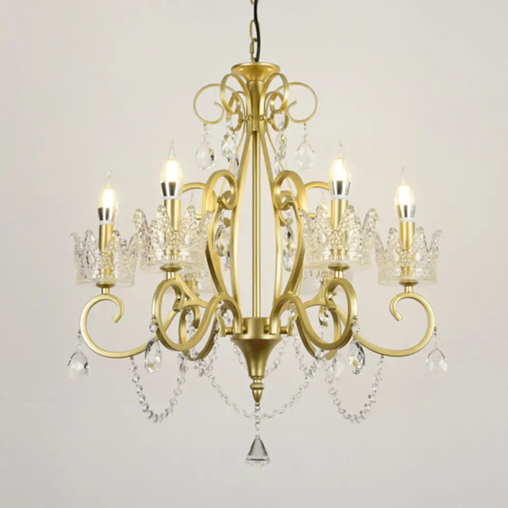 Classic Crystal Chandelier Pendant Light With Metallic Candlestick Gold / Small B