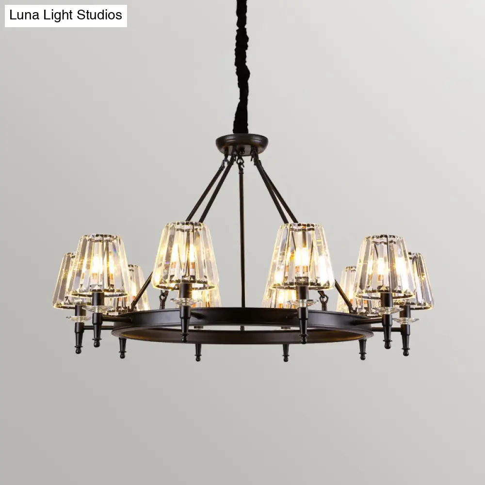 Classic Crystal Conical Chandelier: Black Suspended Lighting Fixture For Bedroom