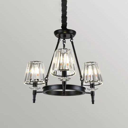 Classic Crystal Conical Chandelier: Black Suspended Lighting Fixture For Bedroom 3 /