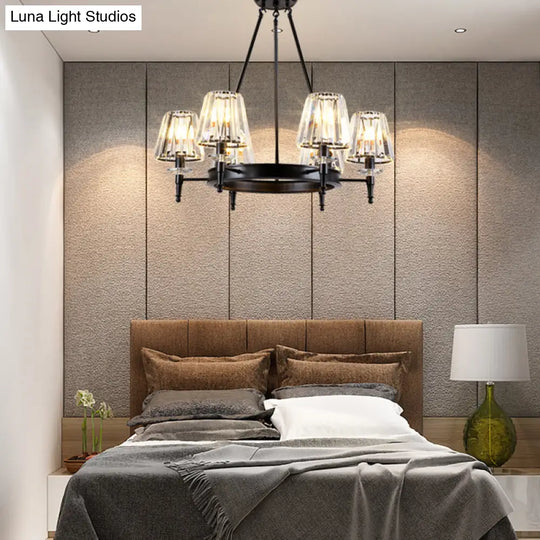 Classic Crystal Conical Chandelier: Black Suspended Lighting Fixture For Bedroom