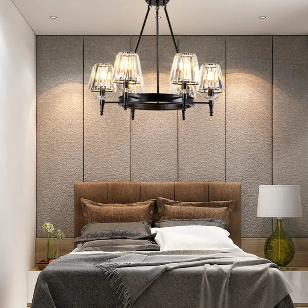 Classic Crystal Conical Chandelier: Black Suspended Lighting Fixture For Bedroom 6 /