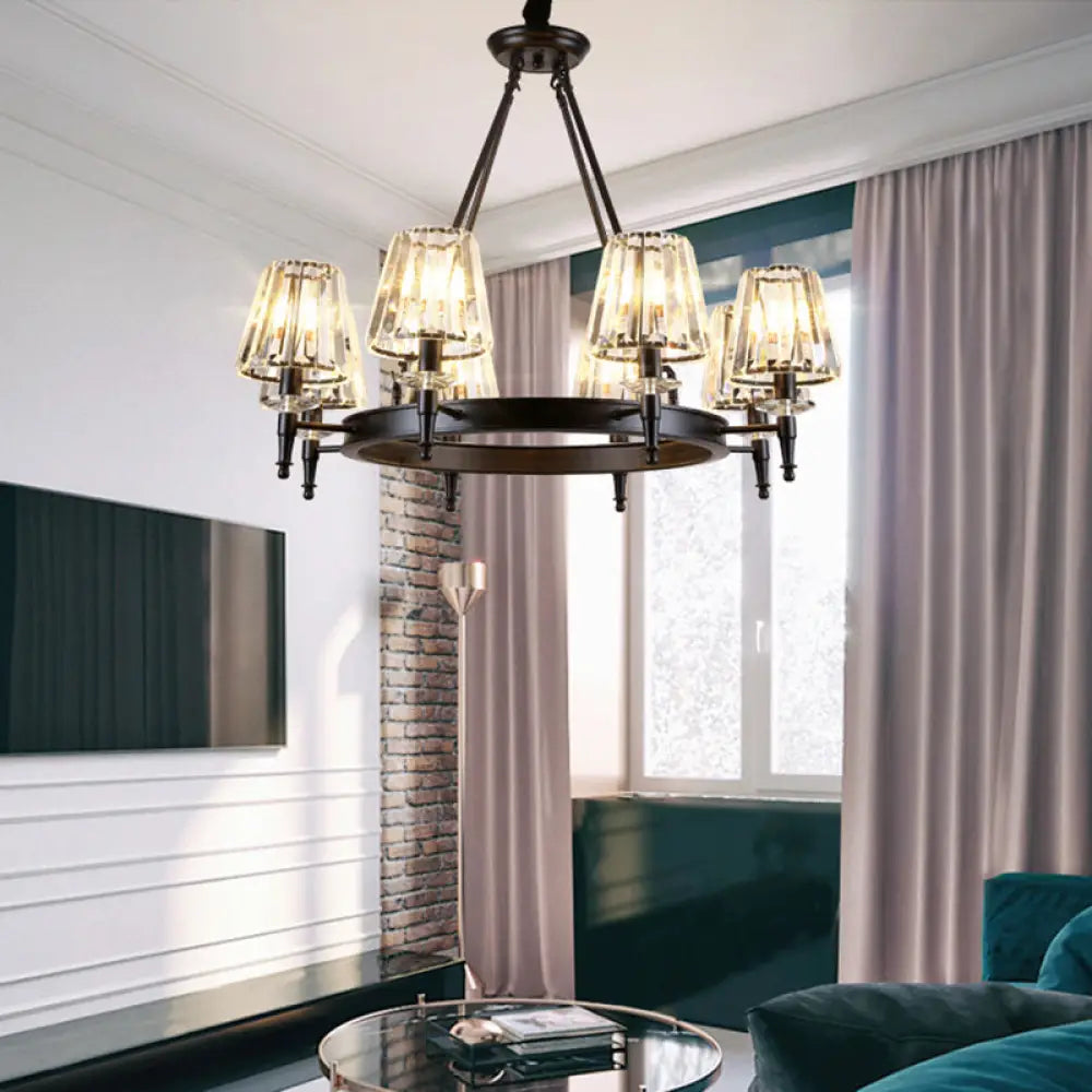 Classic Crystal Conical Chandelier: Black Suspended Lighting Fixture For Bedroom 8 /