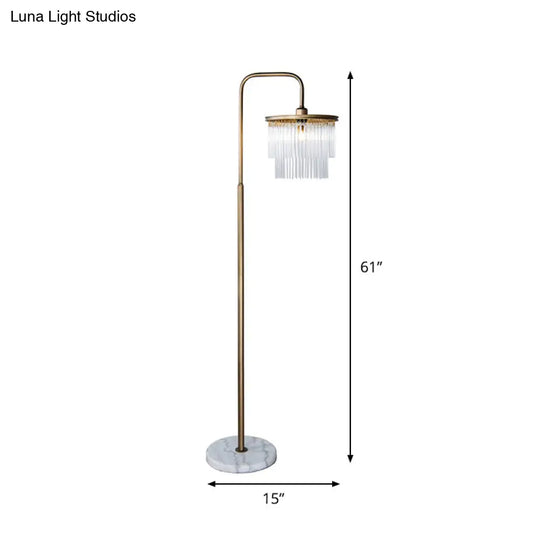 Classic Crystal Floor Lamp With Circle Marble Pedestal - Single Standing Light