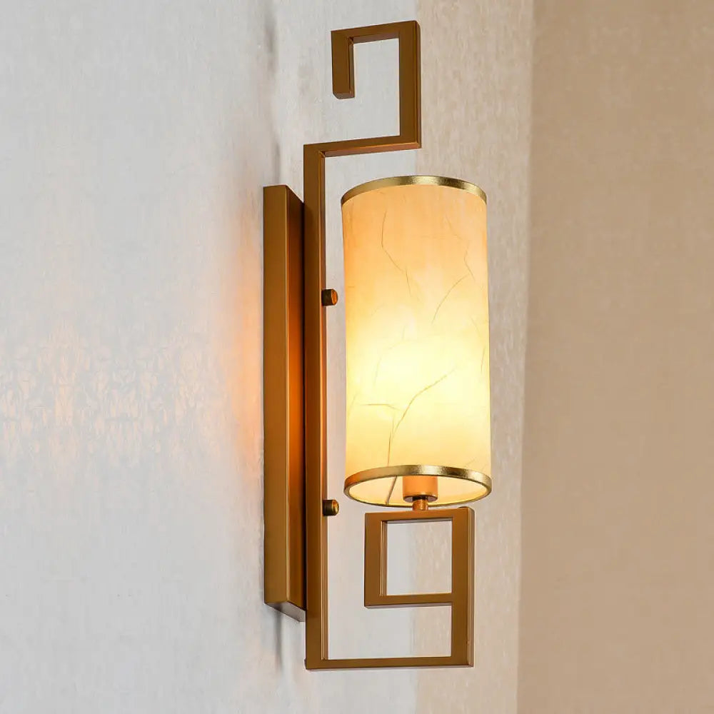 Classic Cylinder Metal Wall Sconce With Fabric Shade In Black/Gold - 1 Light Fixture Gold