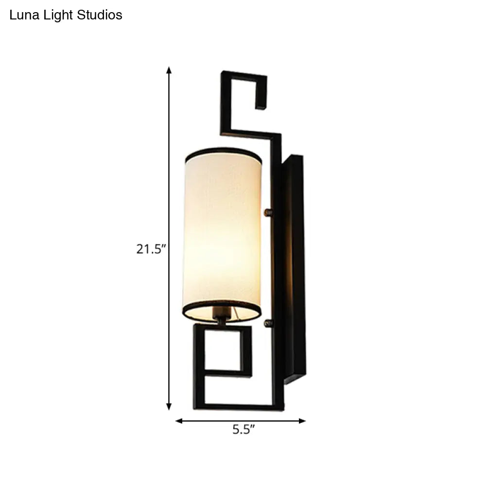 Classic Cylinder Metal Wall Sconce With Fabric Shade In Black/Gold - 1 Light Fixture