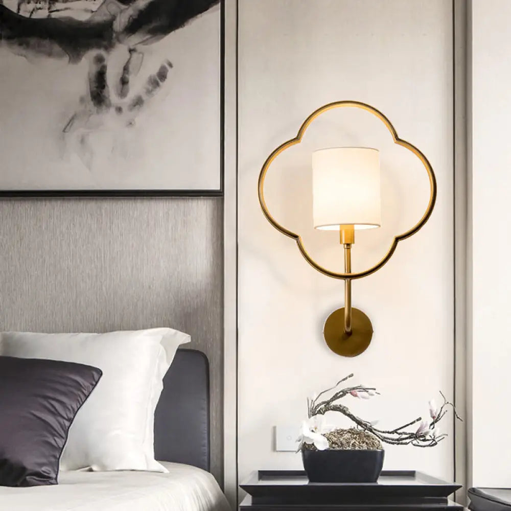 Classic Cylinder Wall Light With Metal Cage In Gold - Perfect For Bedroom