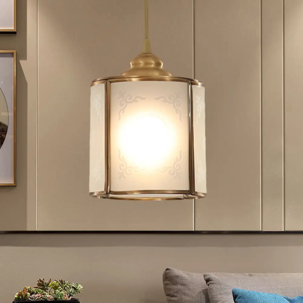 Classic Cylinder White Glass Pendant Light - 1 Dining Room Hanging Lamp Kit 5/5.5/6 Wide / 6