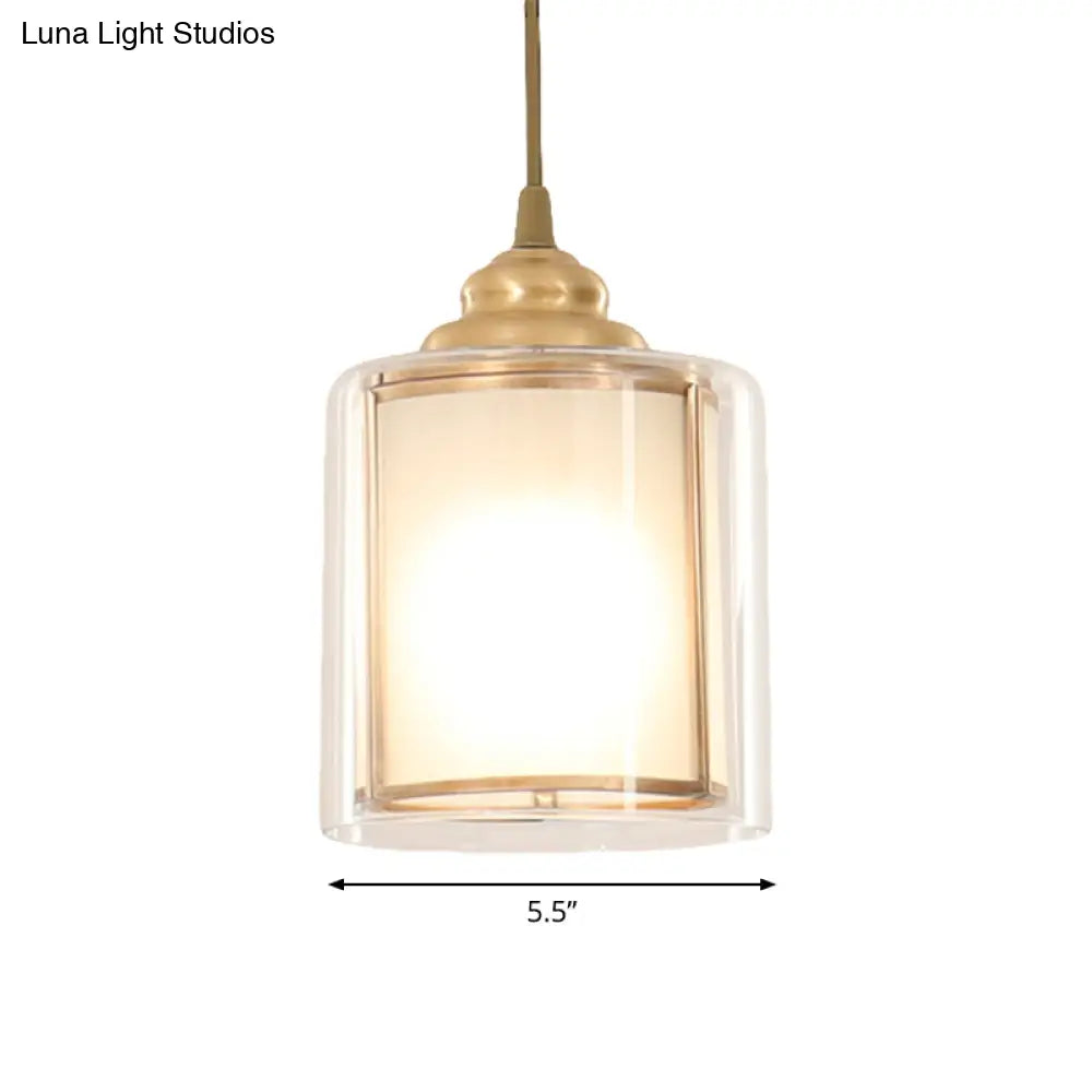 Classic Cylinder White Glass Pendant Light - 1 Dining Room Hanging Lamp Kit 5/5.5/6 Wide