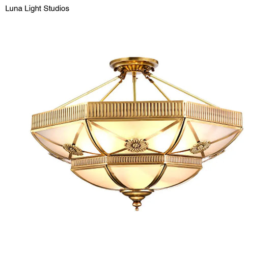 Classic Domed Semi Flush Light With Milky Glass Gold Mount - 4/6 Lights 18/25 Wide